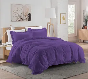 Sheets N More Ultra Soft 1000 Series Long Staple 5 Piece Egg Plant Edge Ruffle Frilled 500 GSM Comforter Set (Comforter   4 Pillowcases) Egyptian Cotton Grand King 98'' x 116''