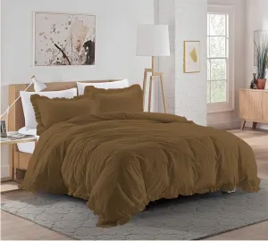 Sheets N More Ultra Soft 1000 Series Long Staple 5 Piece Taupe Edge Ruffle Frilled 500 GSM Comforter Set (Comforter   4 Pillowcases) Egyptian Cotton Super King 98'' x 108''