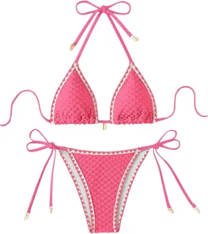 SHENHE Women's 2 Piece Triangle Beach Bikini Sets Color Block Halter Swimsuit Bathing Suit