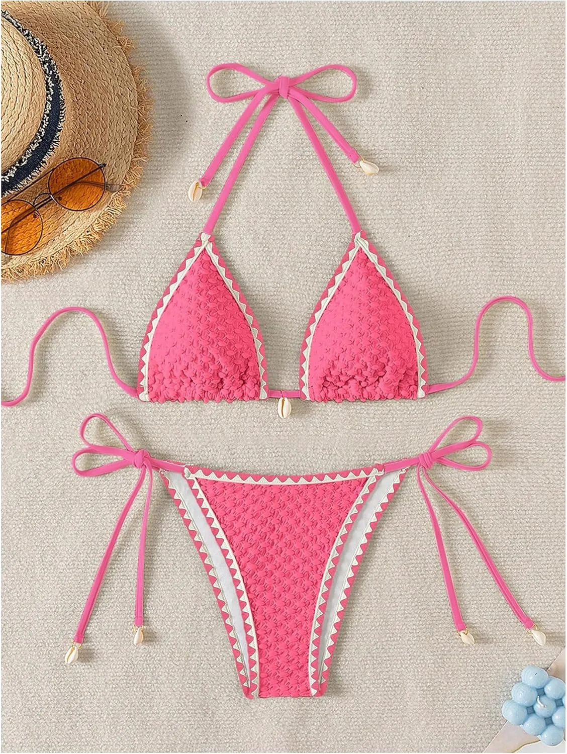 SHENHE Women's 2 Piece Triangle Beach Bikini Sets Color Block Halter Swimsuit Bathing Suit
