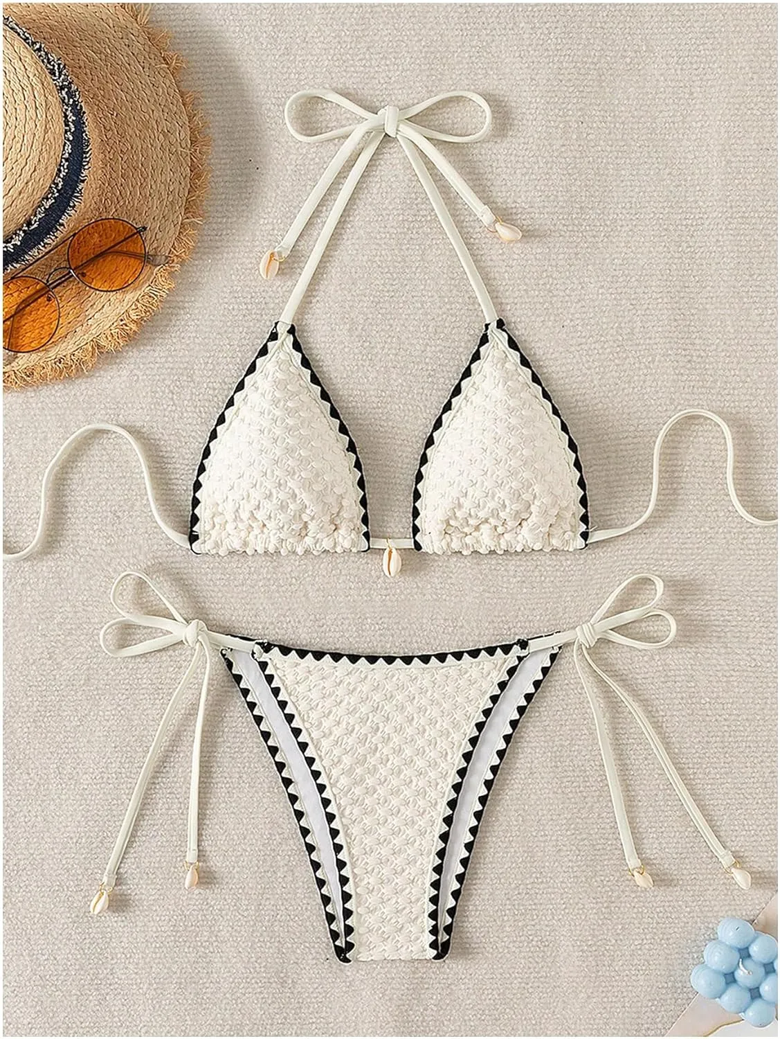 SHENHE Women's 2 Piece Triangle Beach Bikini Sets Color Block Halter Swimsuit Bathing Suit