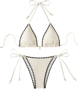 SHENHE Women's 2 Piece Triangle Beach Bikini Sets Color Block Halter Swimsuit Bathing Suit