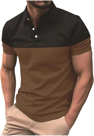 Short Sleeve Polo Shirts for Mens Basic Collared Shirts Classic Golf Stylish Tops Color Block Work Shirts