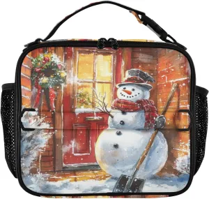Shovel Snowman Lunch Box, Insulated Lunch Bags, Reusable Lunch Tote Bag, Adjustable Leak Proof School Lunch Box Bag for Work School Picnic