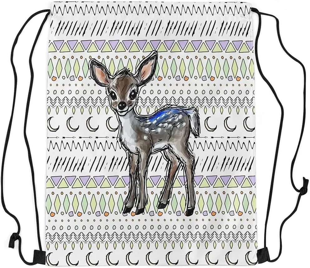 Sika Deer Drawstring Backpack 13x15.7 Boho Safari String Bag Tribal Purple Yellow White Sackpack foldable Cinch Bag
