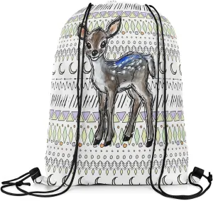 Sika Deer Drawstring Backpack 13x15.7 Boho Safari String Bag Tribal Purple Yellow White Sackpack foldable Cinch Bag