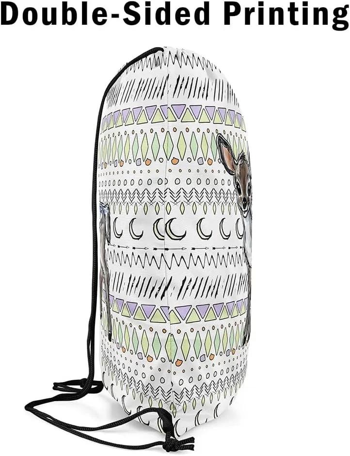 Sika Deer Drawstring Backpack 13x15.7 Boho Safari String Bag Tribal Purple Yellow White Sackpack foldable Cinch Bag