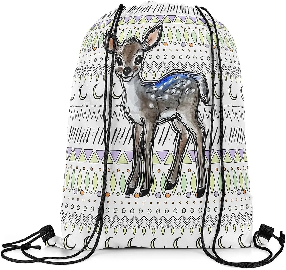 Sika Deer Drawstring Backpack 13x15.7 Boho Safari String Bag Tribal Purple Yellow White Sackpack foldable Cinch Bag