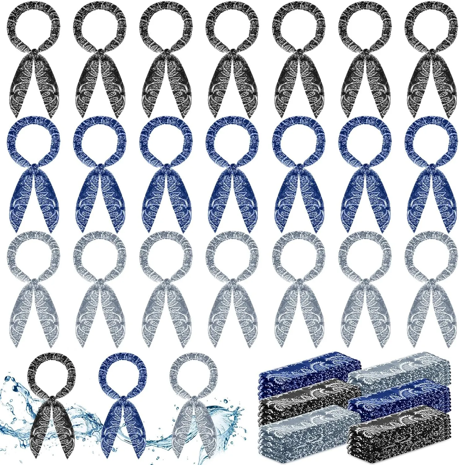 Silkfly 24 Pcs Cooling Neck Wraps Cooling Bandana Headbands Ice Cooler Scarf for Men Women Neck Bandanas for Summer Heat