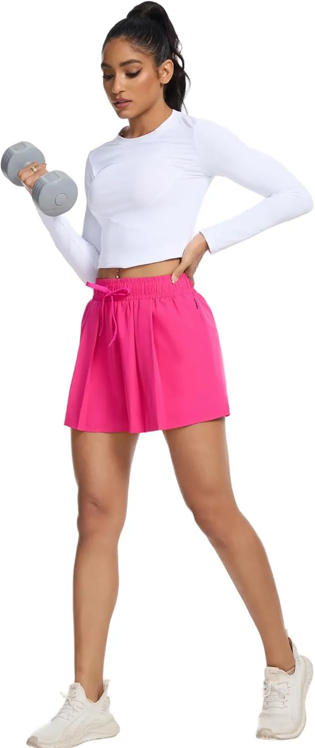 SILKWORLD Running Shorts for Women 2 in 1 Flowy Athletic Shorts Casual Workout Butterfly Gym Shorts with Zipper Pockets