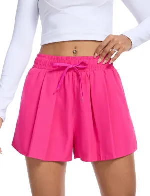 SILKWORLD Running Shorts for Women 2 in 1 Flowy Athletic Shorts Casual Workout Butterfly Gym Shorts with Zipper Pockets