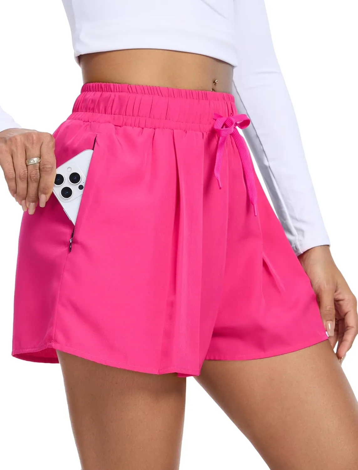 SILKWORLD Running Shorts for Women 2 in 1 Flowy Athletic Shorts Casual Workout Butterfly Gym Shorts with Zipper Pockets