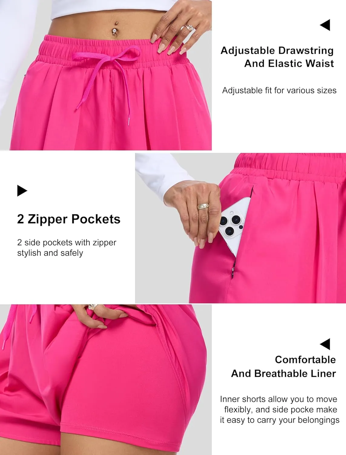 SILKWORLD Running Shorts for Women 2 in 1 Flowy Athletic Shorts Casual Workout Butterfly Gym Shorts with Zipper Pockets