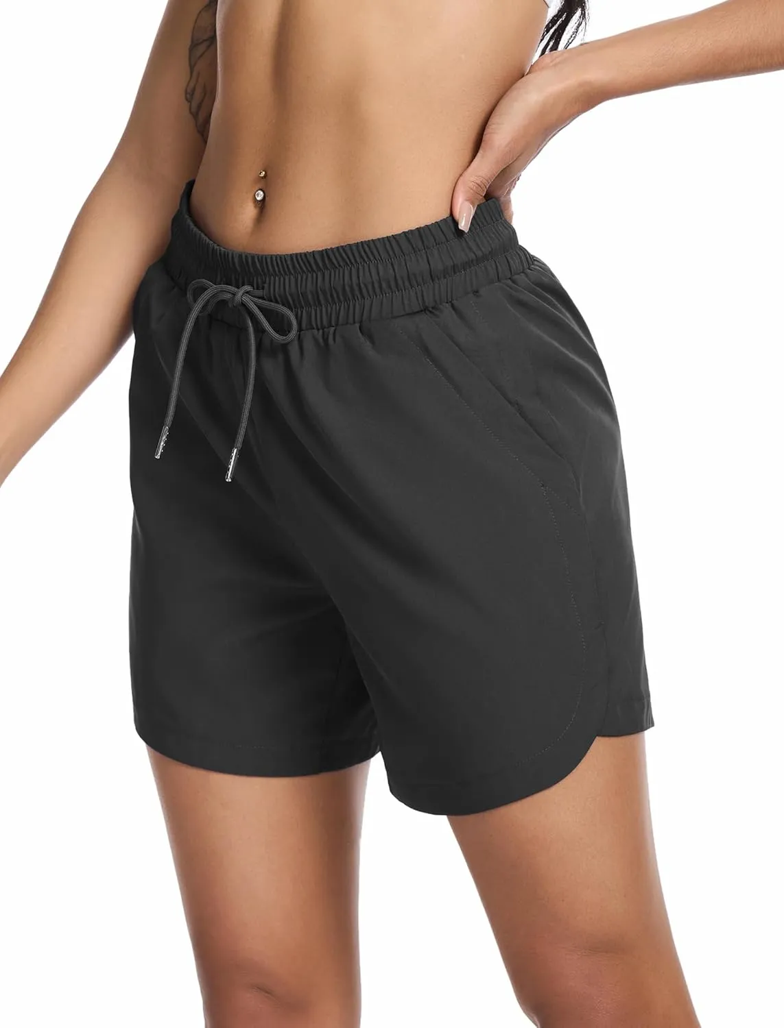 SILKWORLD Women's 5'' Swim Board Shorts 2 in 1 High Waisted Quick Dry Summer Swimming Swimsuit Bottoms with Zipper Pocket
