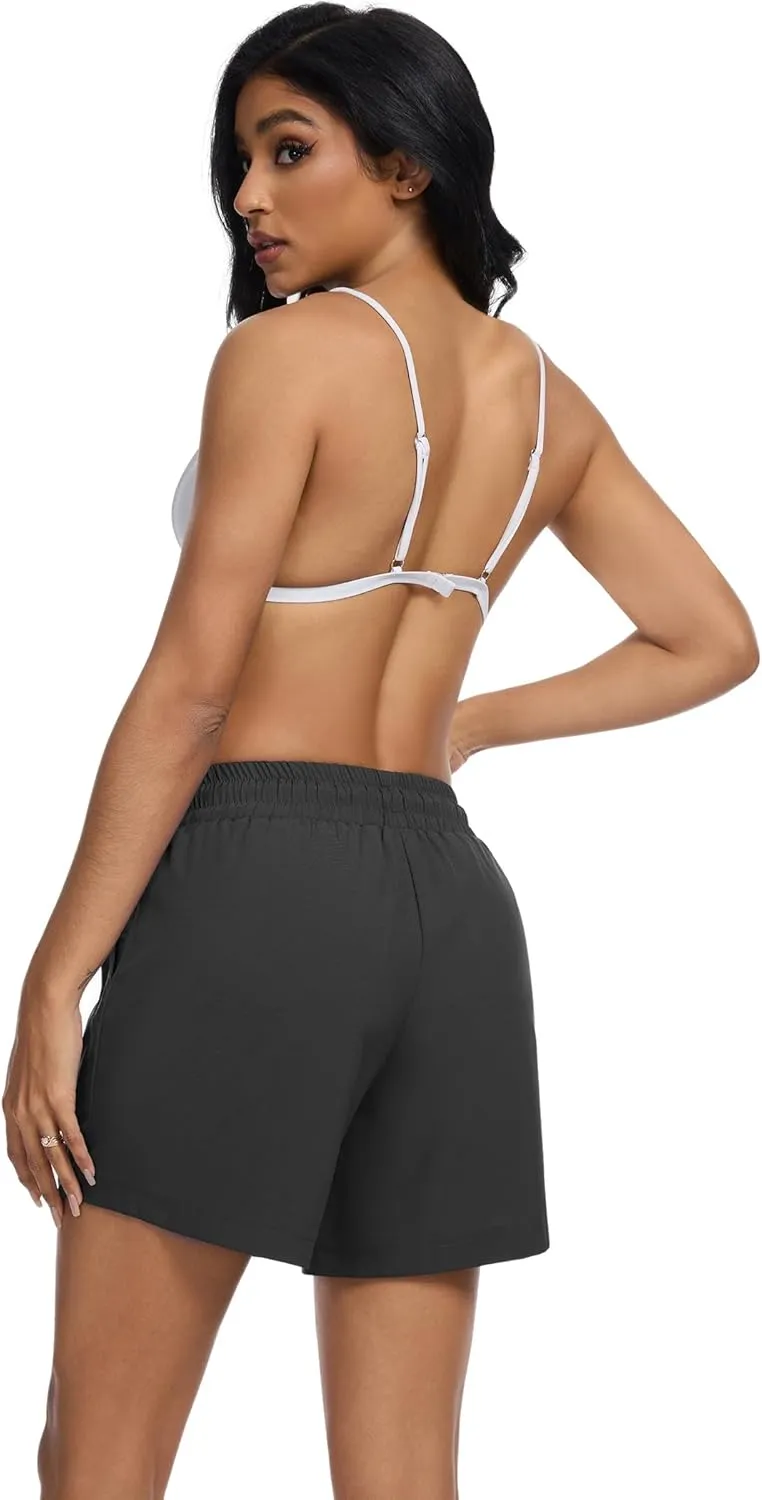 SILKWORLD Women's 5'' Swim Board Shorts 2 in 1 High Waisted Quick Dry Summer Swimming Swimsuit Bottoms with Zipper Pocket