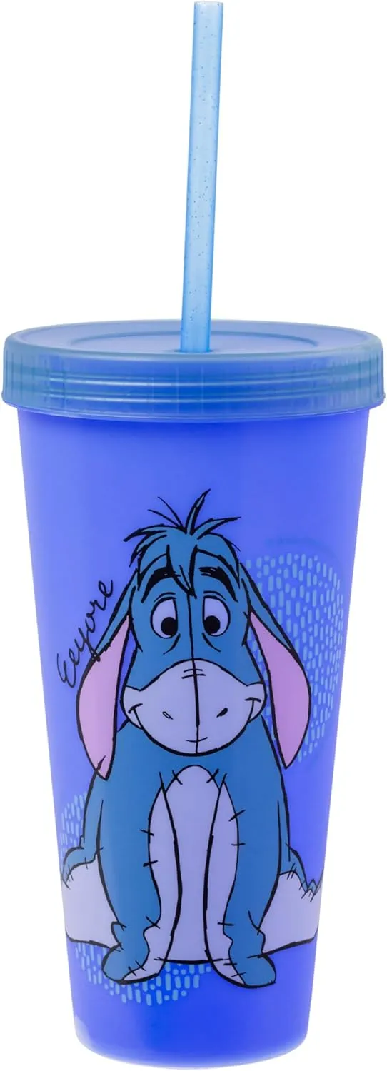 Silver Buffalo Disney Winnie the Pooh 4 Pack Color Changing Plastic Tumblers Featuring Eeyore, Winnie the Pooh, Tigger, and Piglet, 24 Ounces