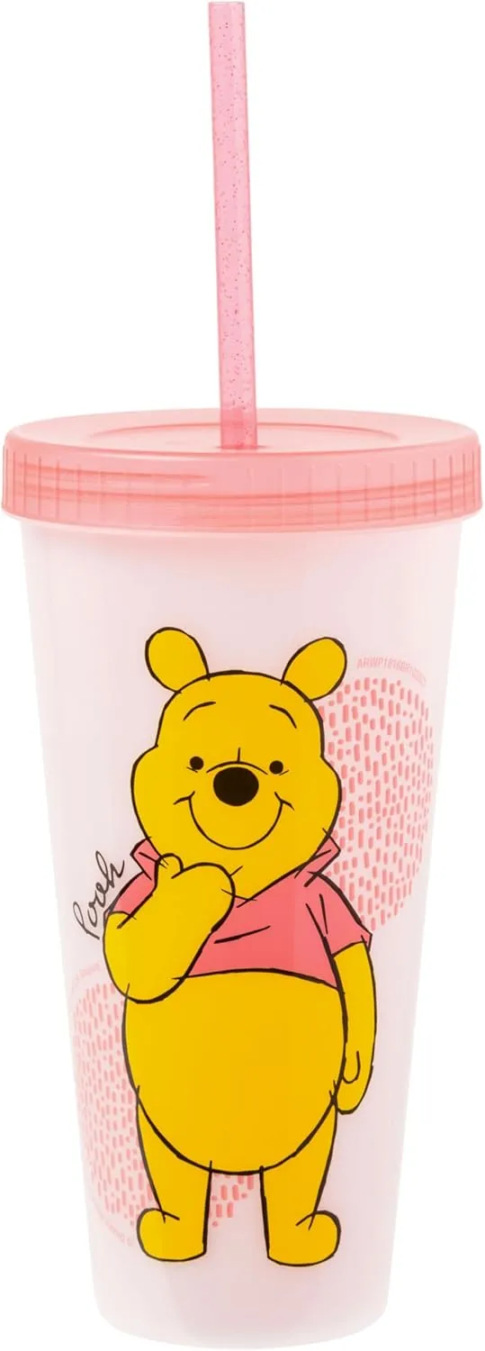 Silver Buffalo Disney Winnie the Pooh 4 Pack Color Changing Plastic Tumblers Featuring Eeyore, Winnie the Pooh, Tigger, and Piglet, 24 Ounces
