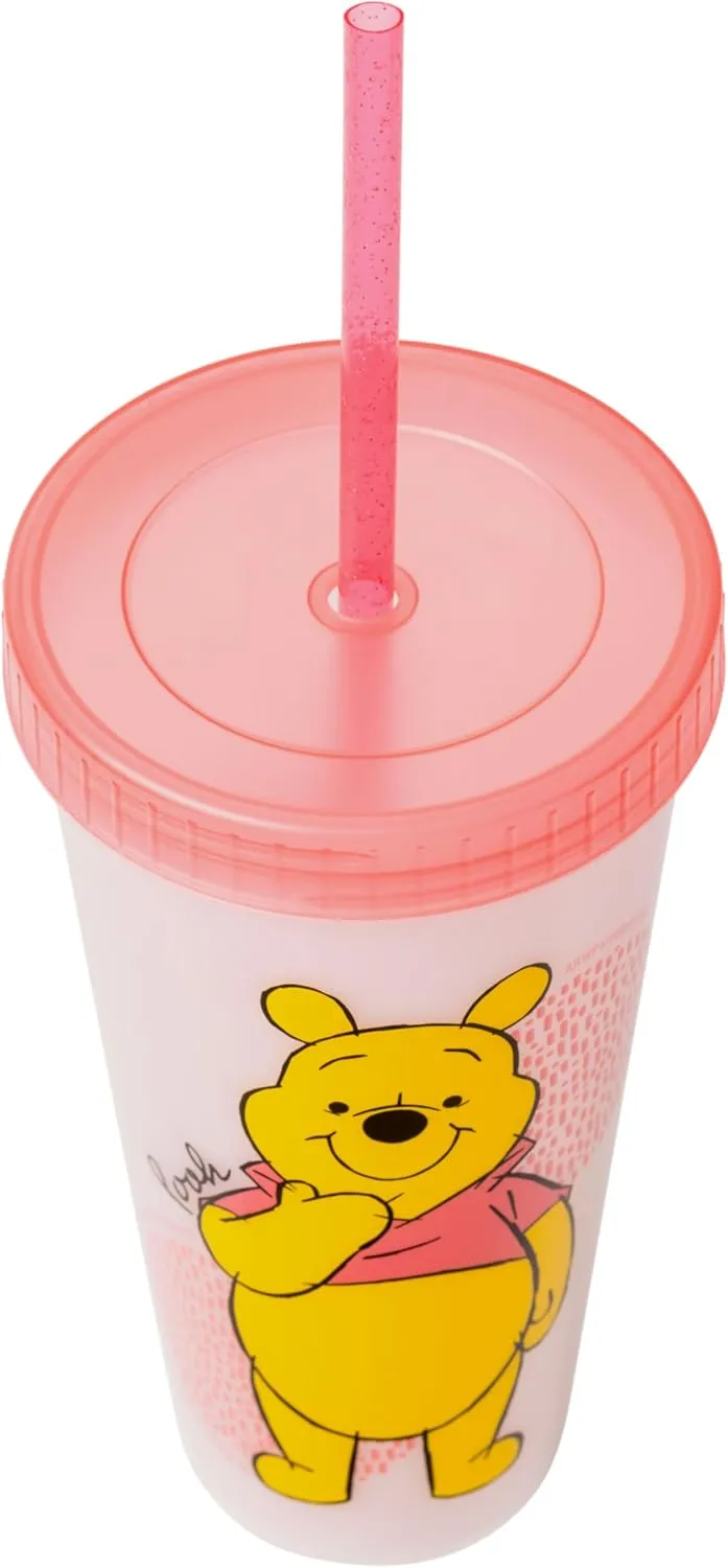 Silver Buffalo Disney Winnie the Pooh 4 Pack Color Changing Plastic Tumblers Featuring Eeyore, Winnie the Pooh, Tigger, and Piglet, 24 Ounces