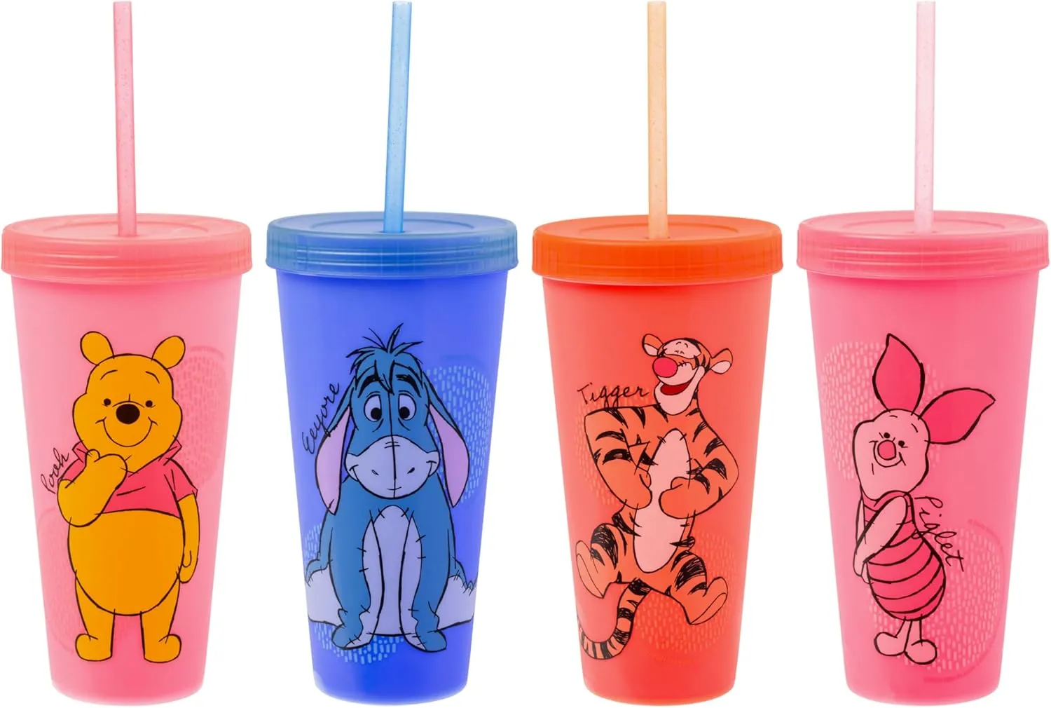 Silver Buffalo Disney Winnie the Pooh 4 Pack Color Changing Plastic Tumblers Featuring Eeyore, Winnie the Pooh, Tigger, and Piglet, 24 Ounces