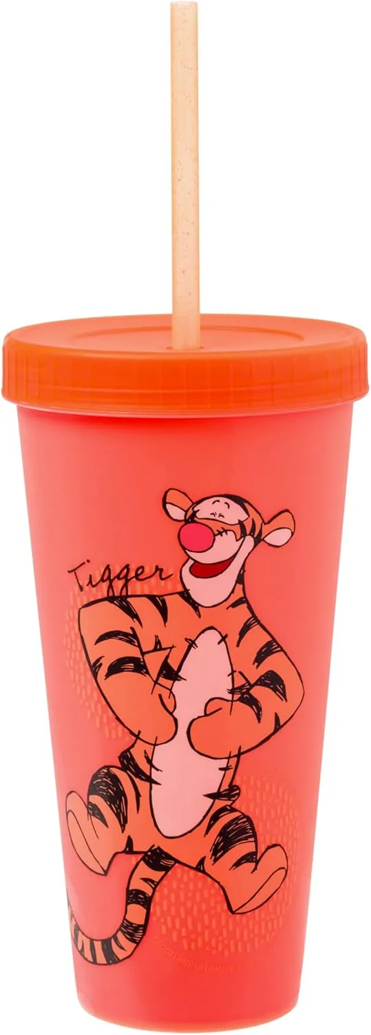 Silver Buffalo Disney Winnie the Pooh 4 Pack Color Changing Plastic Tumblers Featuring Eeyore, Winnie the Pooh, Tigger, and Piglet, 24 Ounces