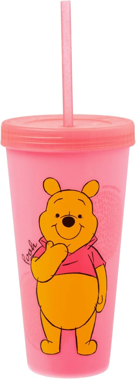 Silver Buffalo Disney Winnie the Pooh 4 Pack Color Changing Plastic Tumblers Featuring Eeyore, Winnie the Pooh, Tigger, and Piglet, 24 Ounces