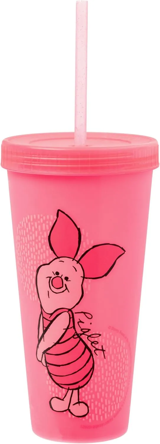 Silver Buffalo Disney Winnie the Pooh 4 Pack Color Changing Plastic Tumblers Featuring Eeyore, Winnie the Pooh, Tigger, and Piglet, 24 Ounces