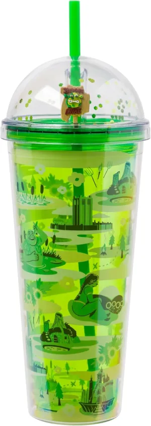 Silver Buffalo Shrek Swamp Beware Ogre Dome Glitter Top Travel Tumbler, 24 Ounces
