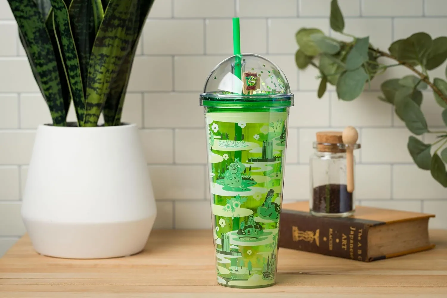 Silver Buffalo Shrek Swamp Beware Ogre Dome Glitter Top Travel Tumbler, 24 Ounces