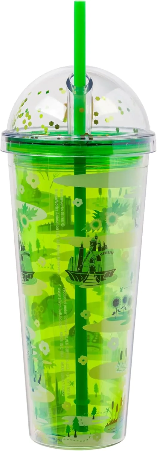Silver Buffalo Shrek Swamp Beware Ogre Dome Glitter Top Travel Tumbler, 24 Ounces