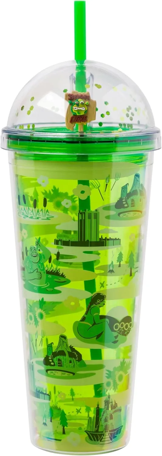 Silver Buffalo Shrek Swamp Beware Ogre Dome Glitter Top Travel Tumbler, 24 Ounces