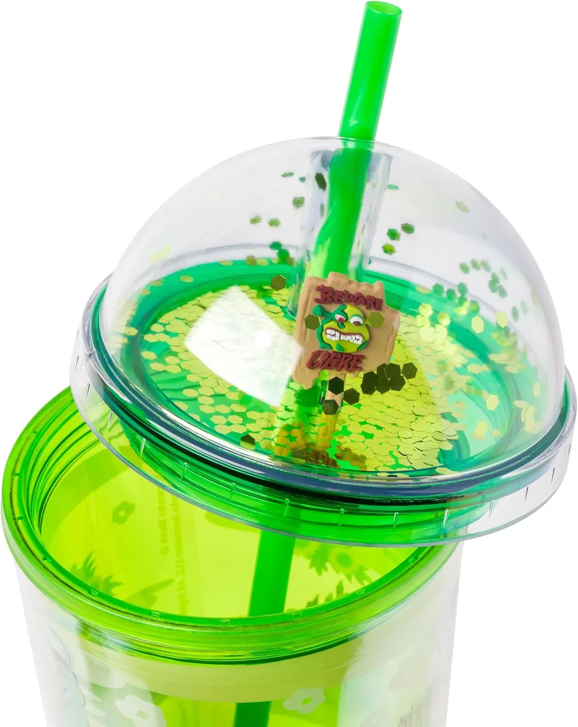 Silver Buffalo Shrek Swamp Beware Ogre Dome Glitter Top Travel Tumbler, 24 Ounces