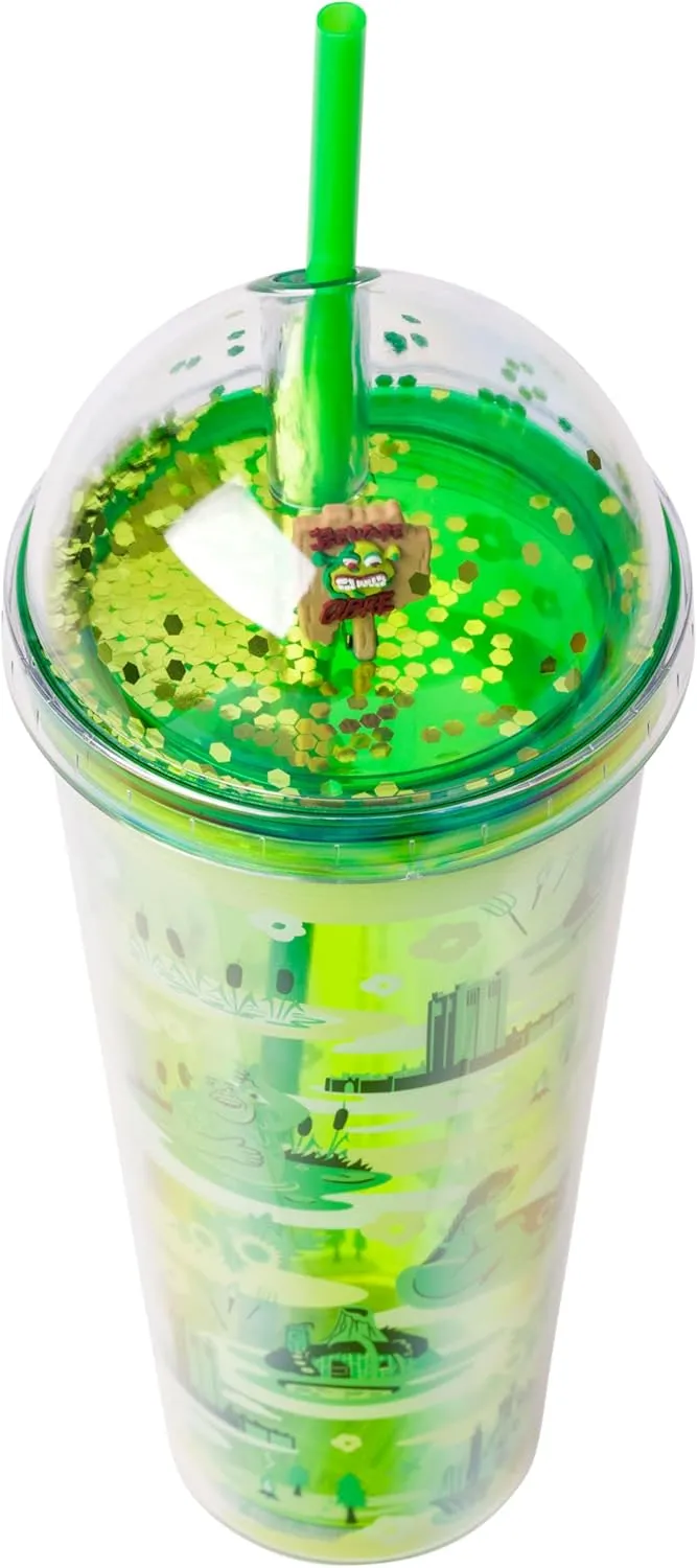 Silver Buffalo Shrek Swamp Beware Ogre Dome Glitter Top Travel Tumbler, 24 Ounces