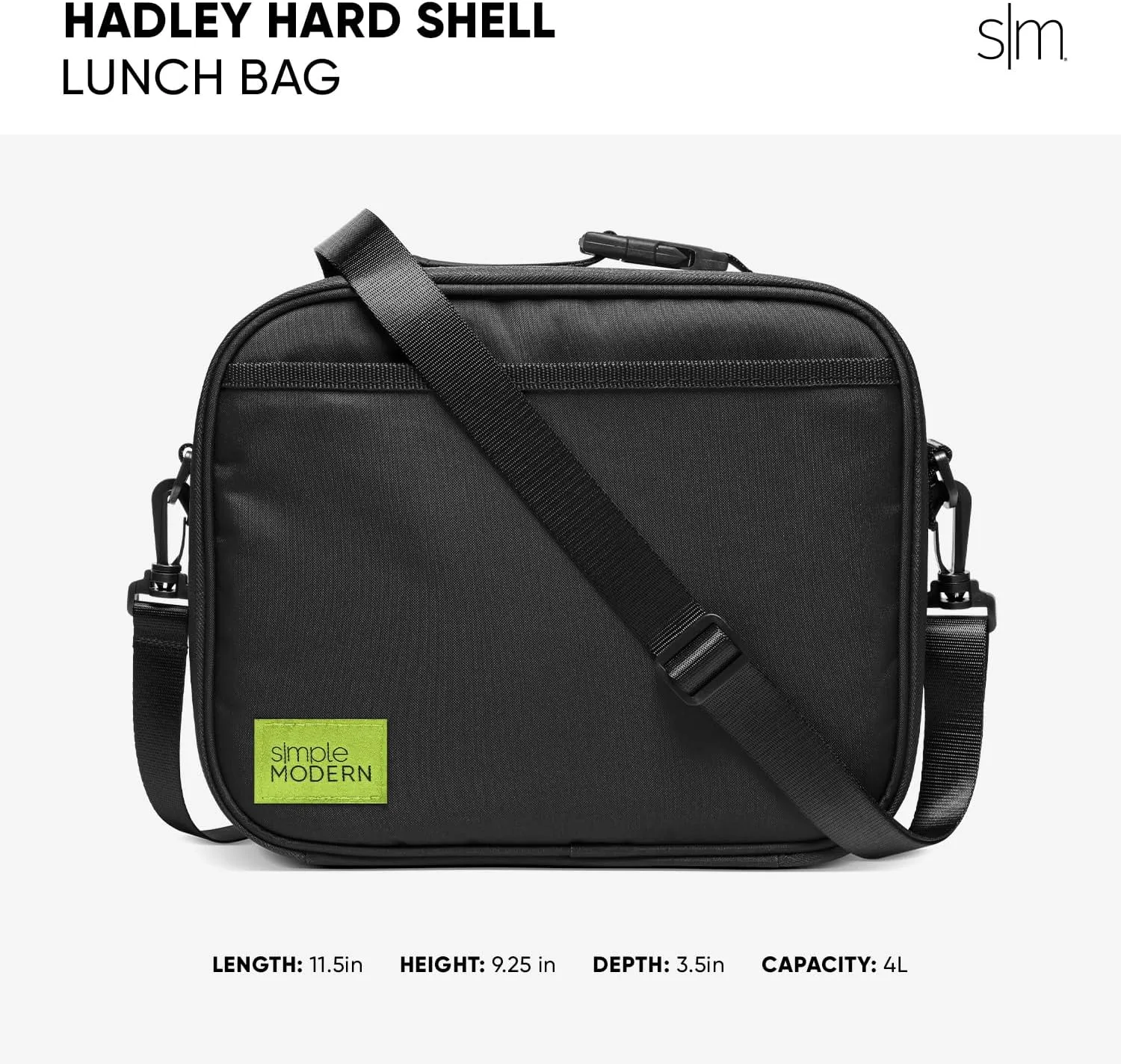 Simple Modern Hadley with Shoulder Strap | Lunch Box for Kids, Teens, and Adults | Insulated Bag for Girls, Boys, Women, Men | Meal Containers with Exterior and Interior Pockets | Midnight Black