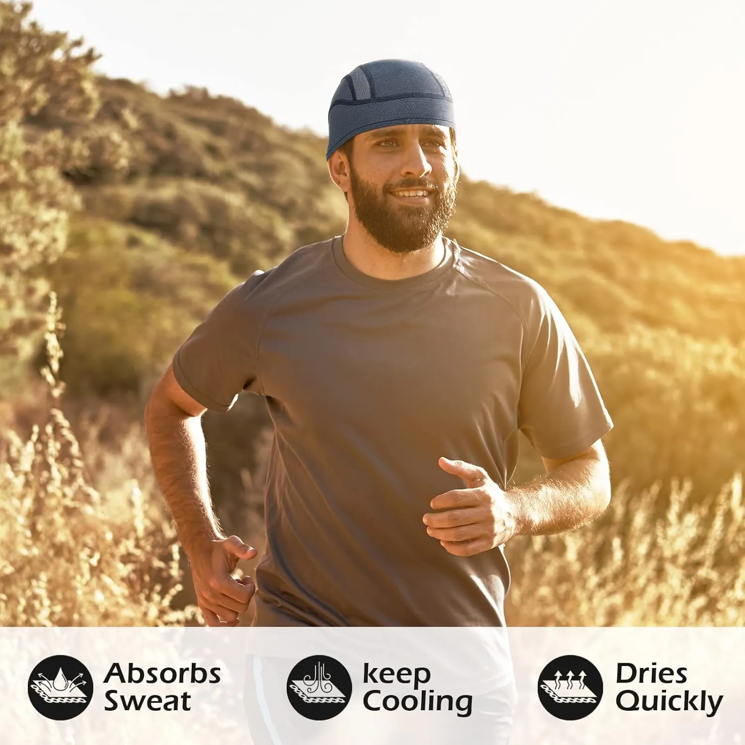Skull Cap Helmet Liner Beanie, Cooling Mesh Cycling Running Hat for Men Women, Fits Under Helmets