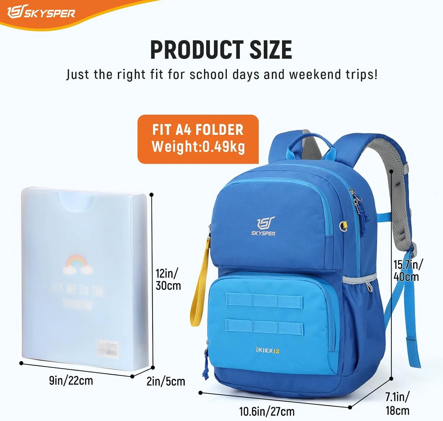 SKYSPER Kids Backpack for School 15" H Kindergarten Elementary Bookbag Children Travel Daypack for Camping