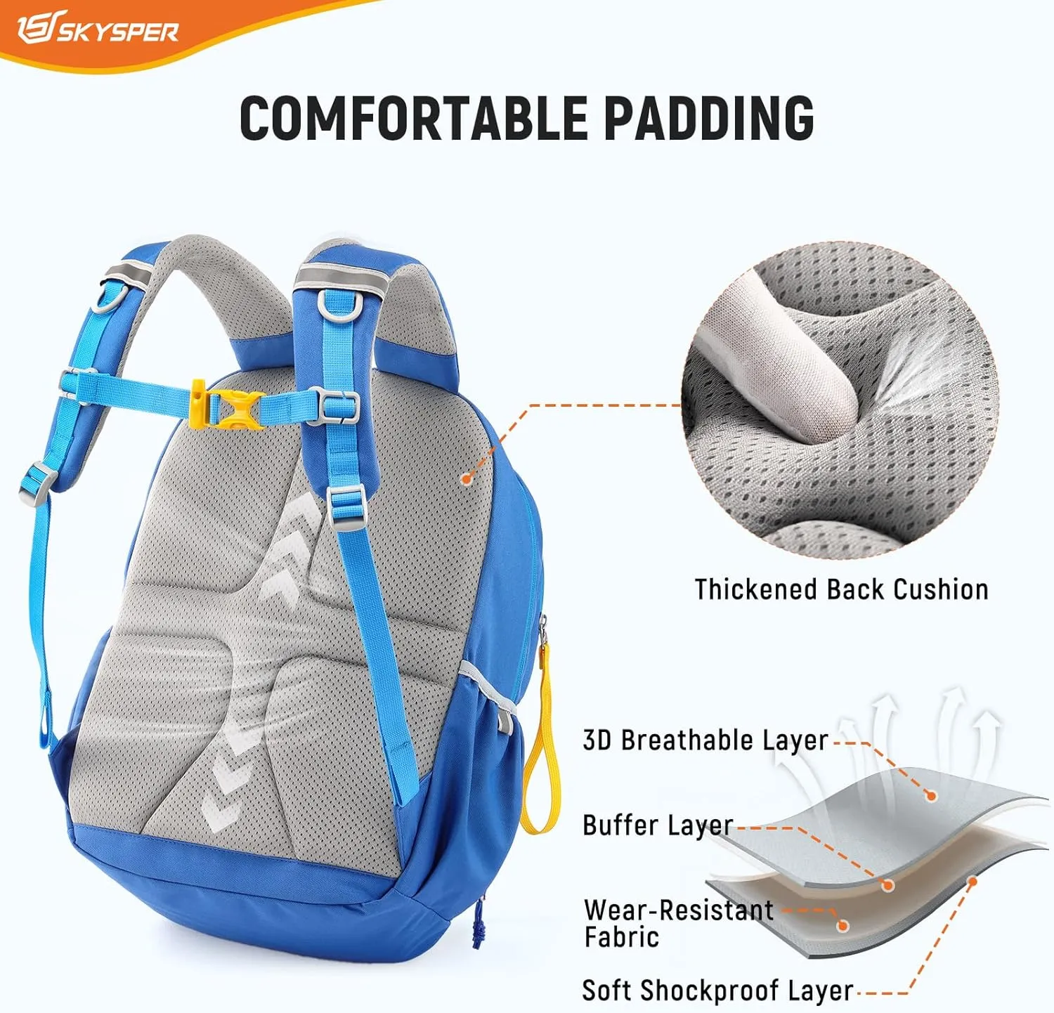 SKYSPER Kids Backpack for School 15" H Kindergarten Elementary Bookbag Children Travel Daypack for Camping