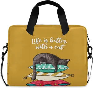 Sleeping Cat And Mouse Laptop Messenger Bag Case Sleeve Crossbody Briefcase for Men Women with Shoulder Strap Handle 13 14 15.6 inch