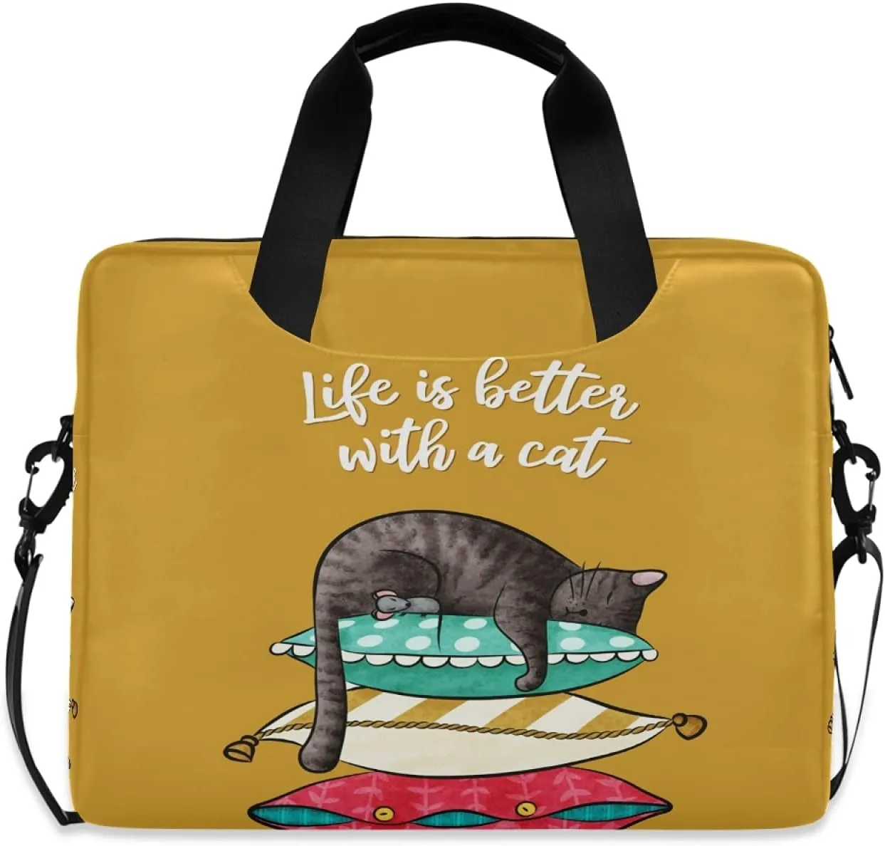 Sleeping Cat And Mouse Laptop Messenger Bag Case Sleeve Crossbody Briefcase for Men Women with Shoulder Strap Handle 13 14 15.6 inch