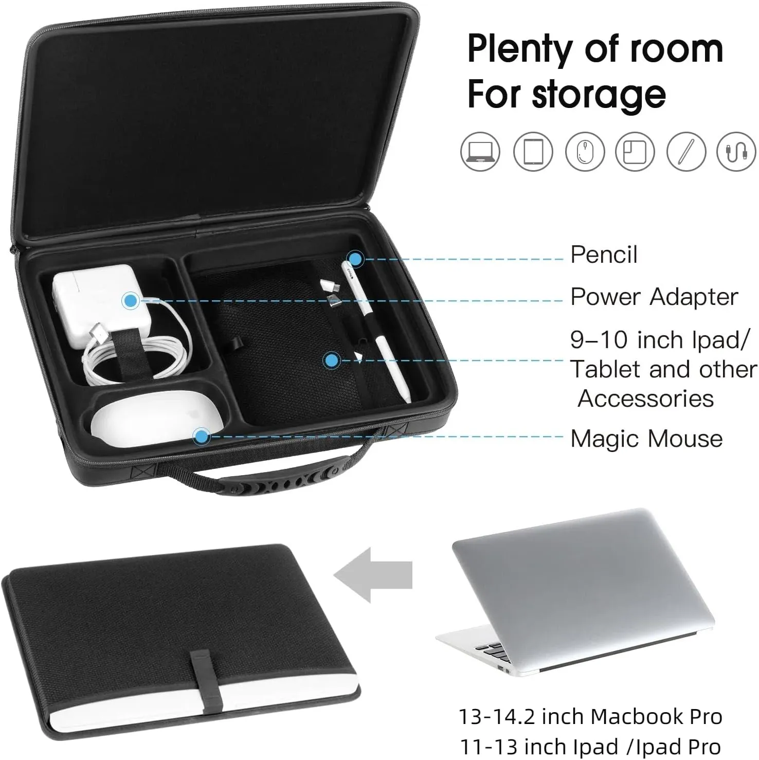 Smatree Hard Carrying Case Compatible for 13inch MacBook Air M4 2025/2024/2022 A3313/A2681, 13inch iPad Air M3 2025, 14inch MacBook Pro 2024 M4/2023 A2918/A2992/A2779, iPad Pro M4 2024, Black