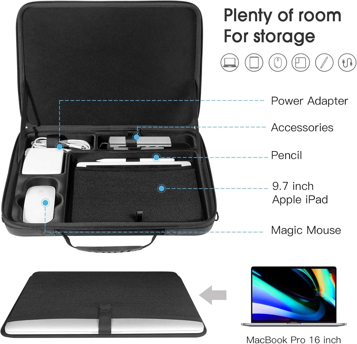 Smatree Laptop Shoulder Bag for 16.2inch MacBook Pro M4 2024/2023, 16 inch MacBook Pro 2019 A2141, Dell XPS 15 9520, 11inch iPad A16 2025, 11inch iPad Air M3 2025/M2 2024,iPadPro M4 2024(No Key Board)