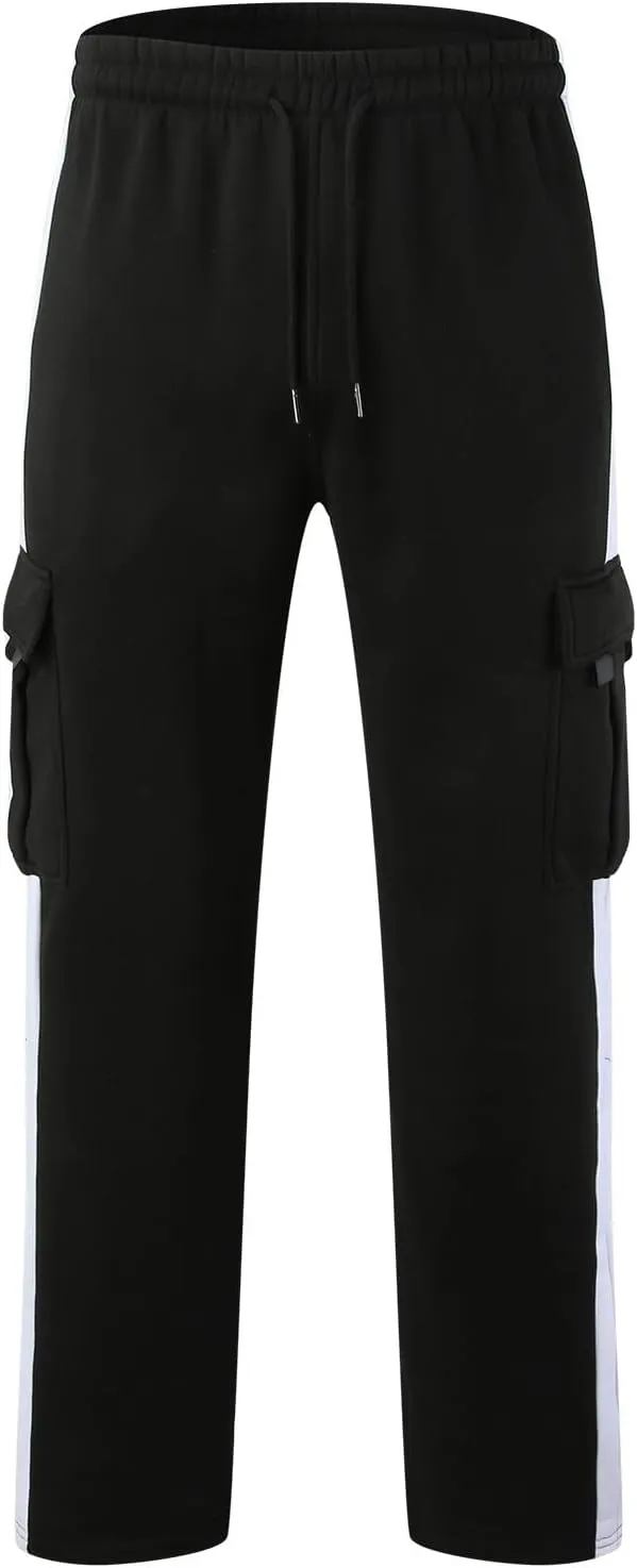 SMIDOW Mens Casual Loose Fit Cargo Pants High Waist Drawstring Running Pant Joggers Color Block Workout Athletic Sweatpants