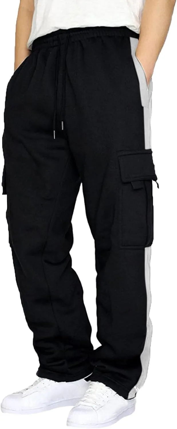 SMIDOW Mens Casual Loose Fit Cargo Pants High Waist Drawstring Running Pant Joggers Color Block Workout Athletic Sweatpants