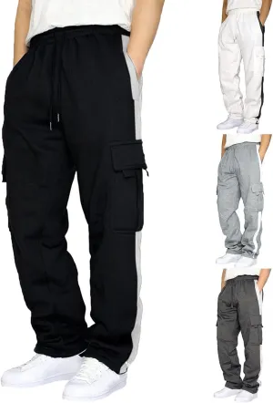 SMIDOW Mens Casual Loose Fit Cargo Pants High Waist Drawstring Running Pant Joggers Color Block Workout Athletic Sweatpants