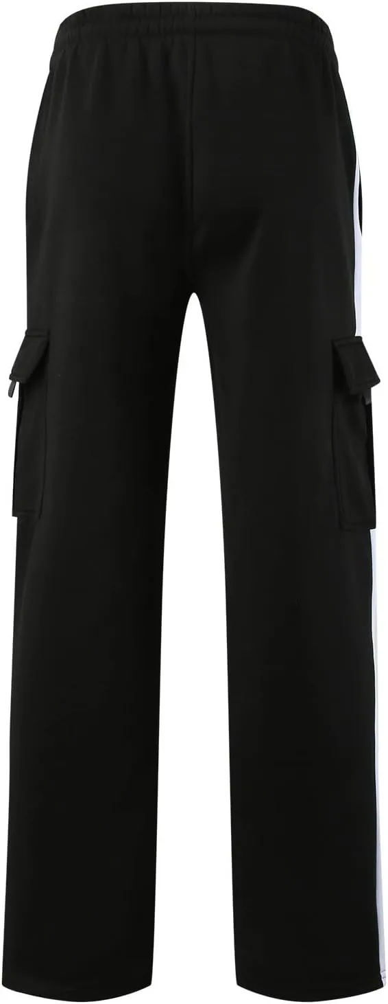 SMIDOW Mens Casual Loose Fit Cargo Pants High Waist Drawstring Running Pant Joggers Color Block Workout Athletic Sweatpants