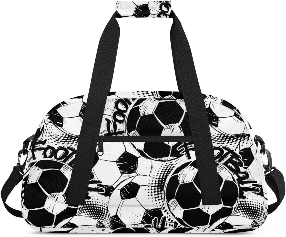 Soccer Balls Kids Overnighter Duffel Bags for Boys Girls, Carry-On Size Sports Gym Bag with Front Zipper Pocket for School Practice or Overnight Travel Weekender Sleepover Tote Bag