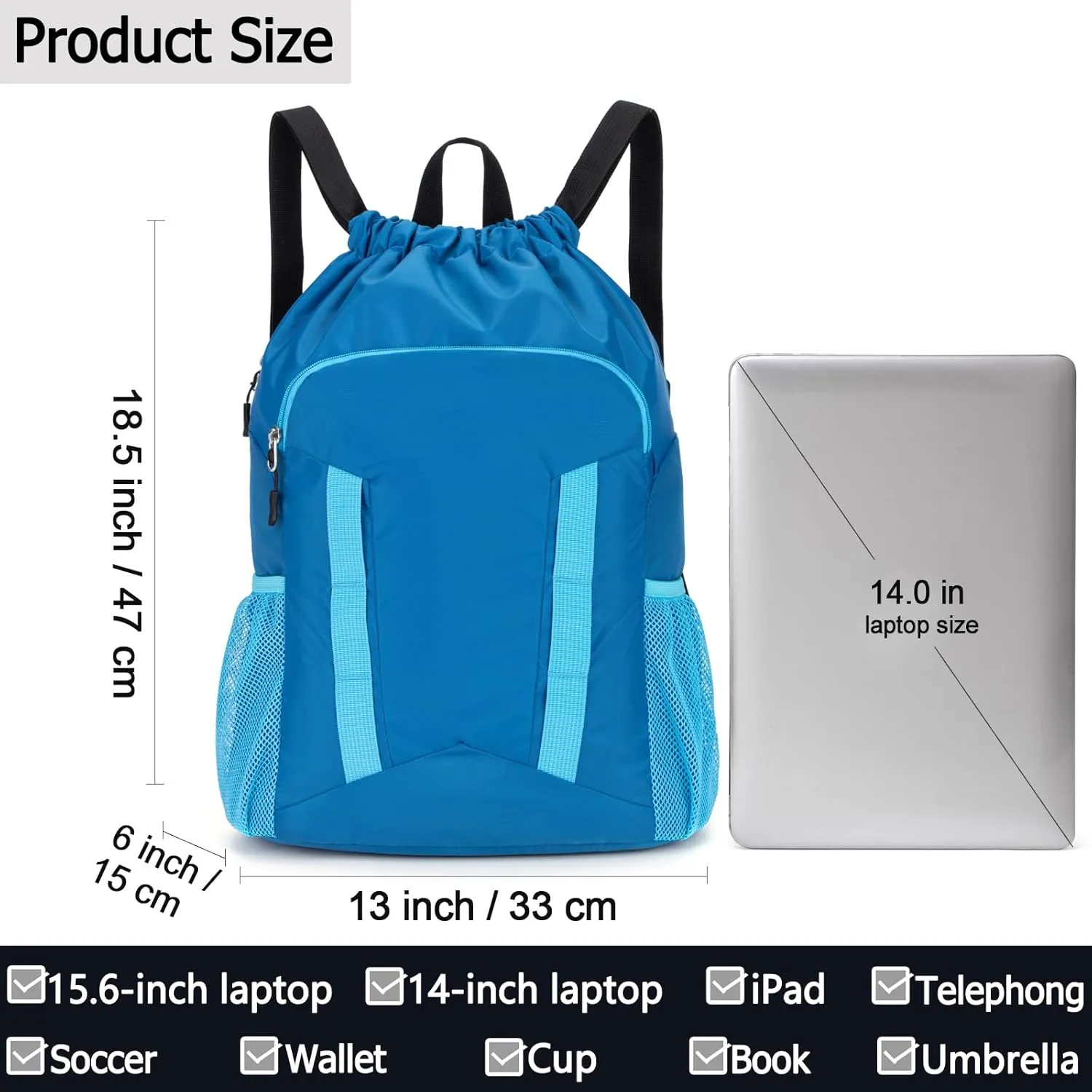 Soccer Drawstring Bag Basketball Backpack for Football Volleyball Gym Sports Training with Shoe Compartment