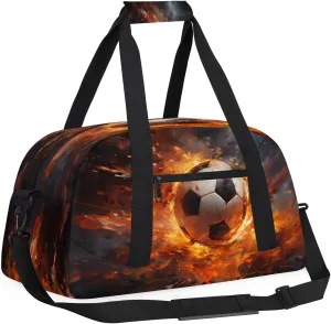 Soccer Fire Lightning Kids Overnighter Duffel Bags for Boys, Carry-On Size Sports Gym Bag with Front Zipper Pocket for School Practice or Overnight Travel Weekender Sleepover Tote Bag
