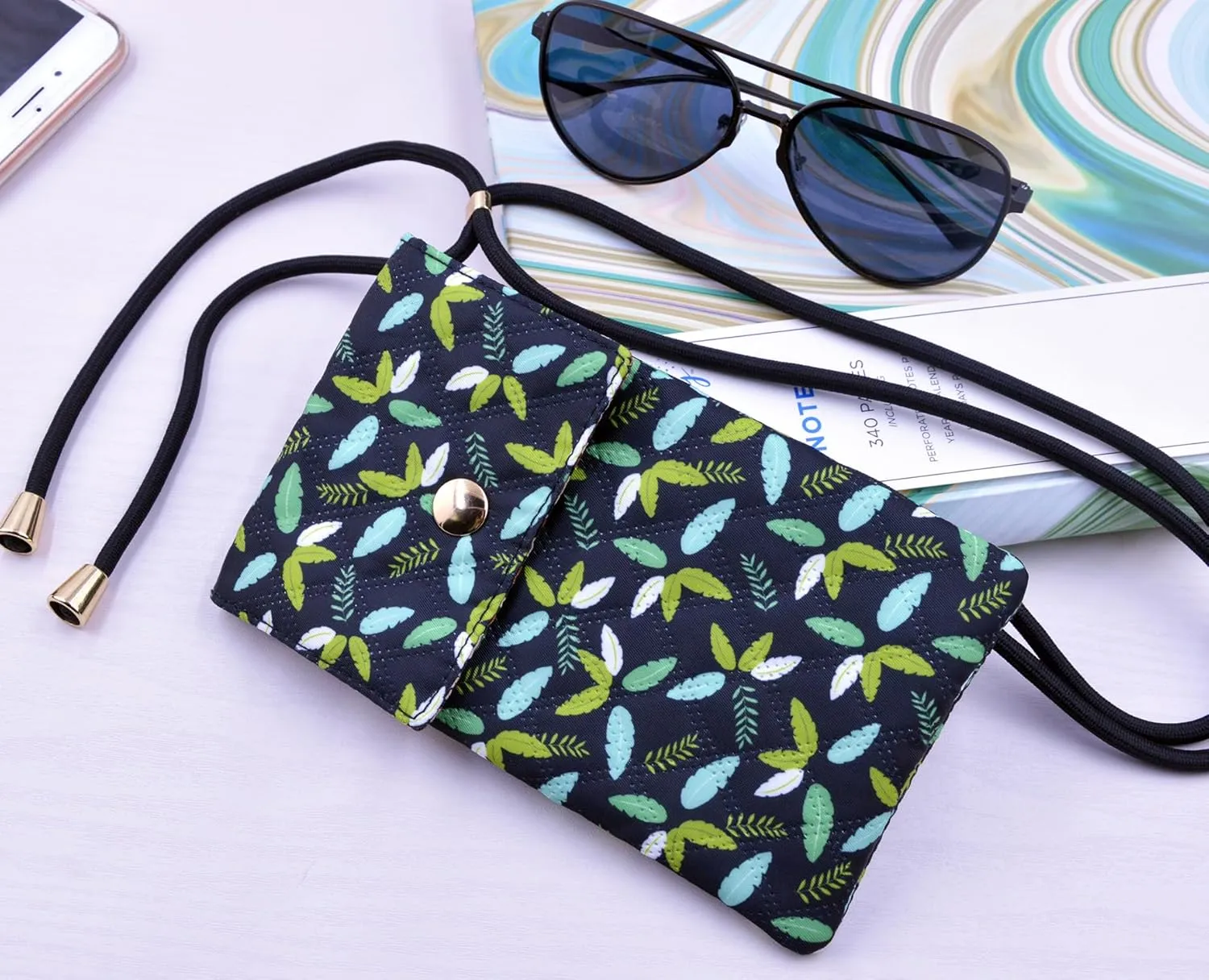Soft Glasses Case Double Eyeglasses Case for Women with Adjustable Shoulder Strap and Key Chain Cell Phone Purse