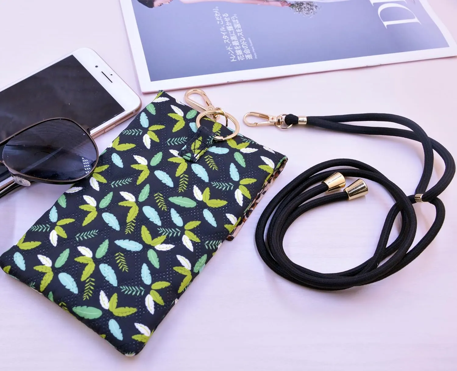 Soft Glasses Case Double Eyeglasses Case for Women with Adjustable Shoulder Strap and Key Chain Cell Phone Purse