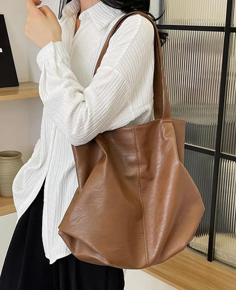 Soft Leather Tote Bag Large Capacity Work Hobo Pu Leather Shoulder Handbag Big Travel Shopping Work Bag